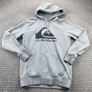 QUIKSILVER Sweater Hoodie Women Medium M Gray Spell Out Pull Over Hooded Surfing